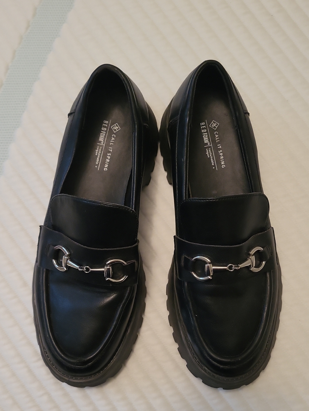 Call It Spring Black Leather Loafers with Silver Bit Detail
